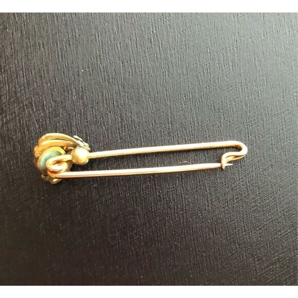 ANTIQUE - 🎉HP🎉 Brass? & Tiger Eye Art Nouveau Bar Pin/Collar Bar/Kilt Pin - Picture 5 of 10